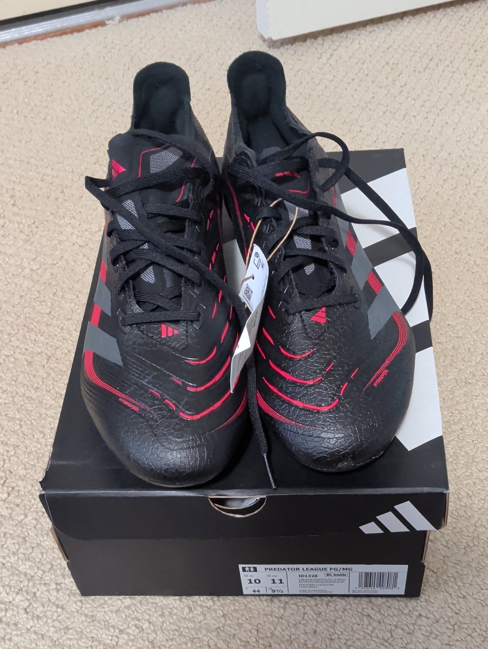 New adidas Men's Predator League FG/MG Soccer Shoes - Black with Red Accents